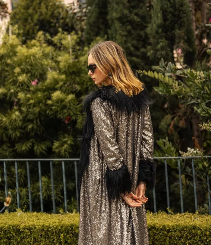 Jennafer Grace Penny Deluxe Gunmetal Sequin Faux Fur Coat Clothing Unique Vintage Coats and Jackets