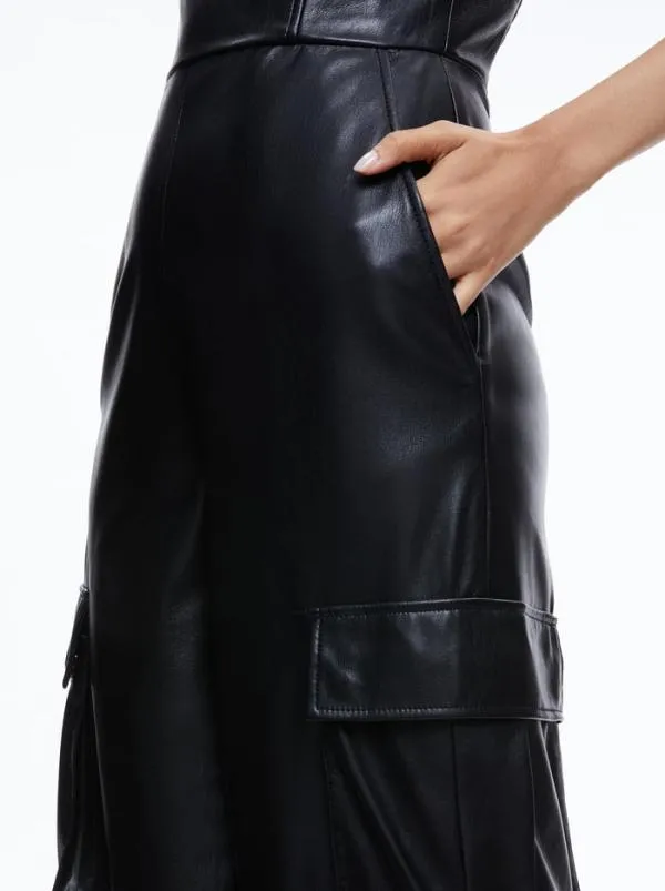 Jumpsuits Women Alice Olivia EMELDA CARGO VEGAN LEATHER JUMPSUIT Black