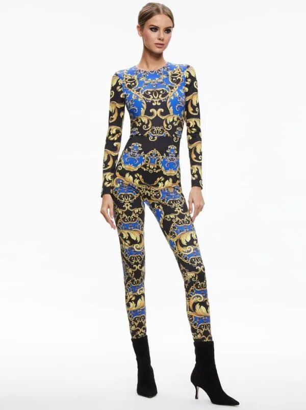 Jumpsuits Women Alice Olivia FREDDIE CREW NECK CATSUIT Regal Romance Sapphire