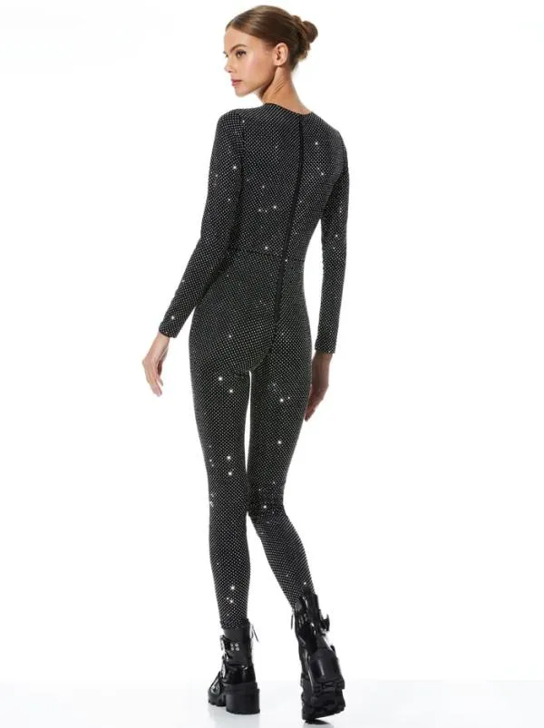 Jumpsuits Women Alice Olivia FREDDIE CREWNECK EMBELLISHED CATSUIT Blacksilver
