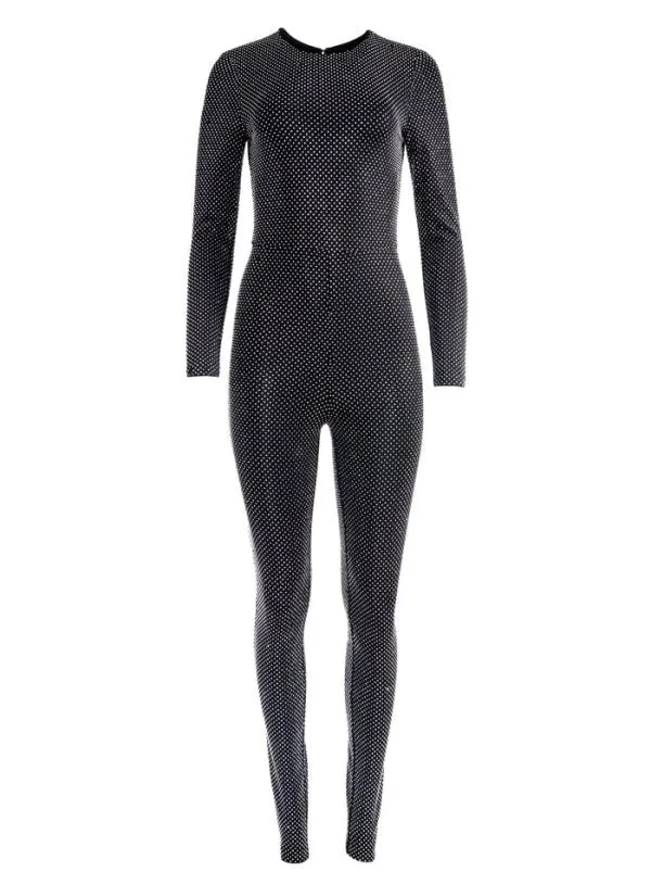 Jumpsuits Women Alice Olivia FREDDIE CREWNECK EMBELLISHED CATSUIT Blacksilver