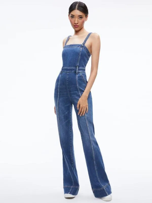 Jumpsuits Women Alice Olivia MELODY BRAIDED STRAP DENIM JUMPSUIT Lola Blue