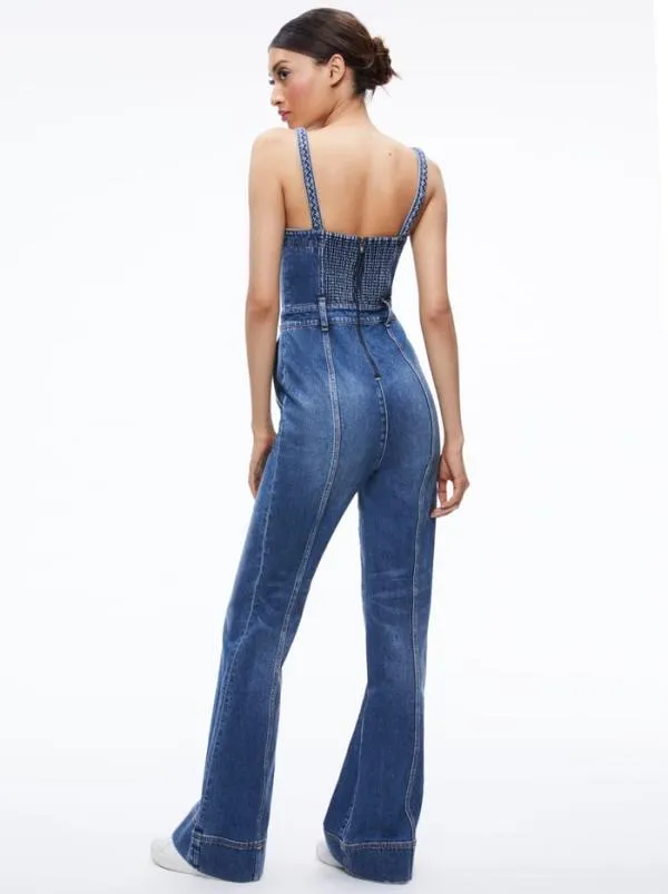 Jumpsuits Women Alice Olivia MELODY BRAIDED STRAP DENIM JUMPSUIT Lola Blue
