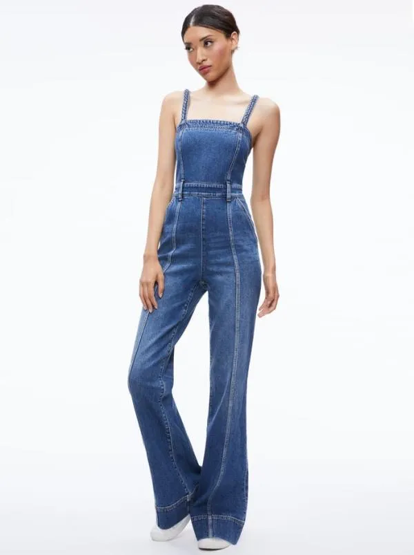 Jumpsuits Women Alice Olivia MELODY BRAIDED STRAP DENIM JUMPSUIT Lola Blue
