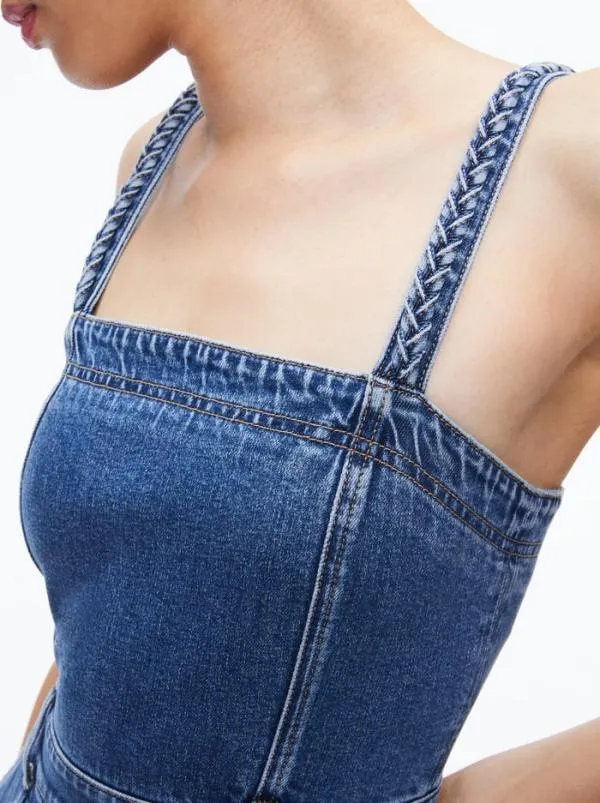 Jumpsuits Women Alice Olivia MELODY BRAIDED STRAP DENIM JUMPSUIT Lola Blue