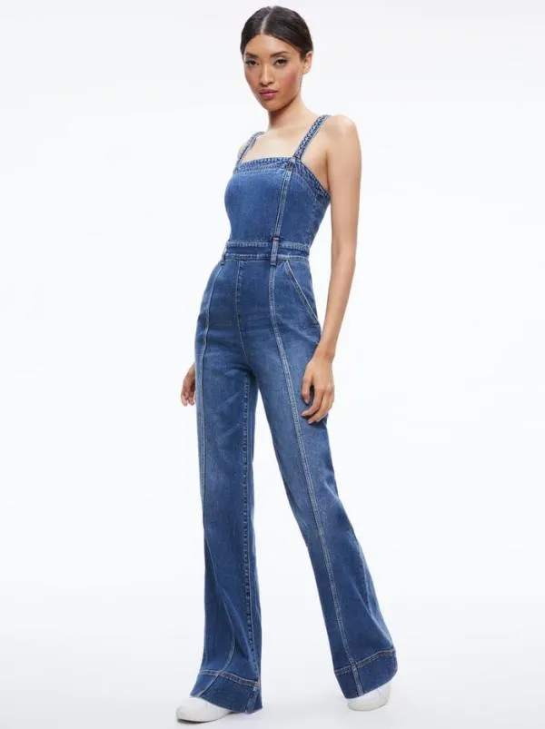 Jumpsuits Women Alice Olivia MELODY BRAIDED STRAP DENIM JUMPSUIT Lola Blue