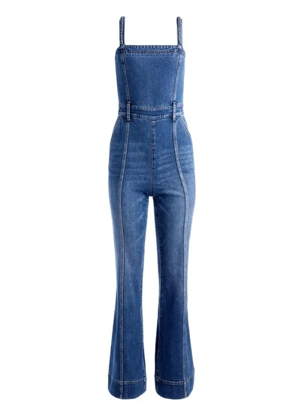 Jumpsuits Women Alice Olivia MELODY BRAIDED STRAP DENIM JUMPSUIT Lola Blue