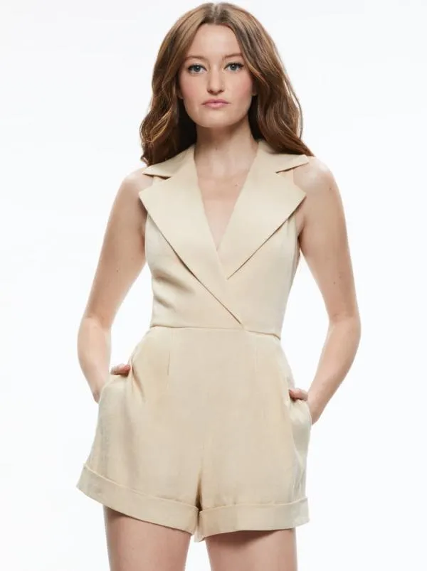 Jumpsuits Women Alice Olivia MERITT DOUBLE BREASTED TUXEDO ROMPER Natural