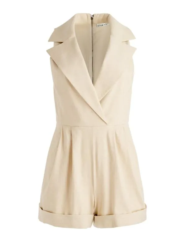 Jumpsuits Women Alice Olivia MERITT DOUBLE BREASTED TUXEDO ROMPER Natural