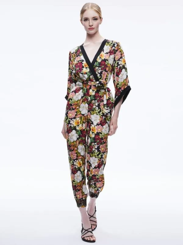 Jumpsuits Women Alice Olivia WALDA WRAP FRONT JUMPSUIT Juniper Floral Black