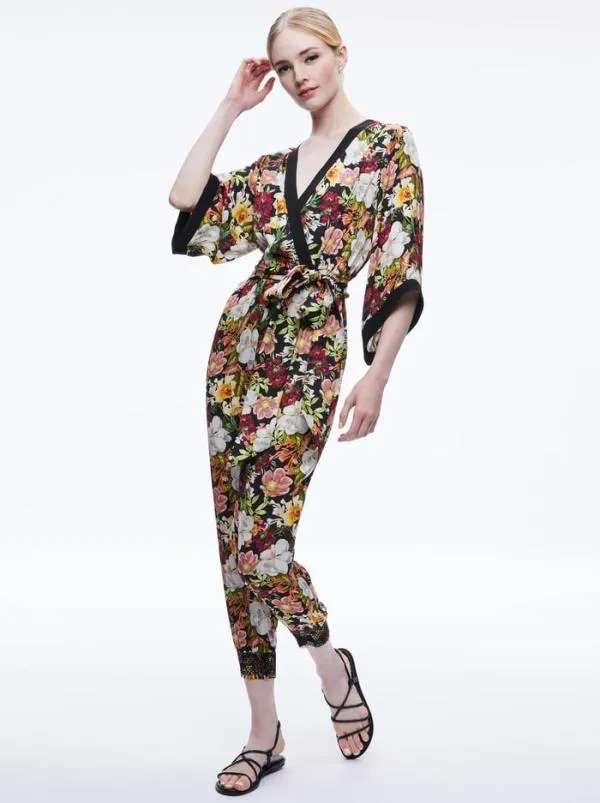 Jumpsuits Women Alice Olivia WALDA WRAP FRONT JUMPSUIT Juniper Floral Black
