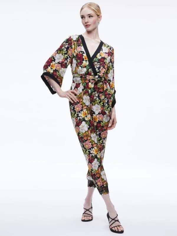 Jumpsuits Women Alice Olivia WALDA WRAP FRONT JUMPSUIT Juniper Floral Black