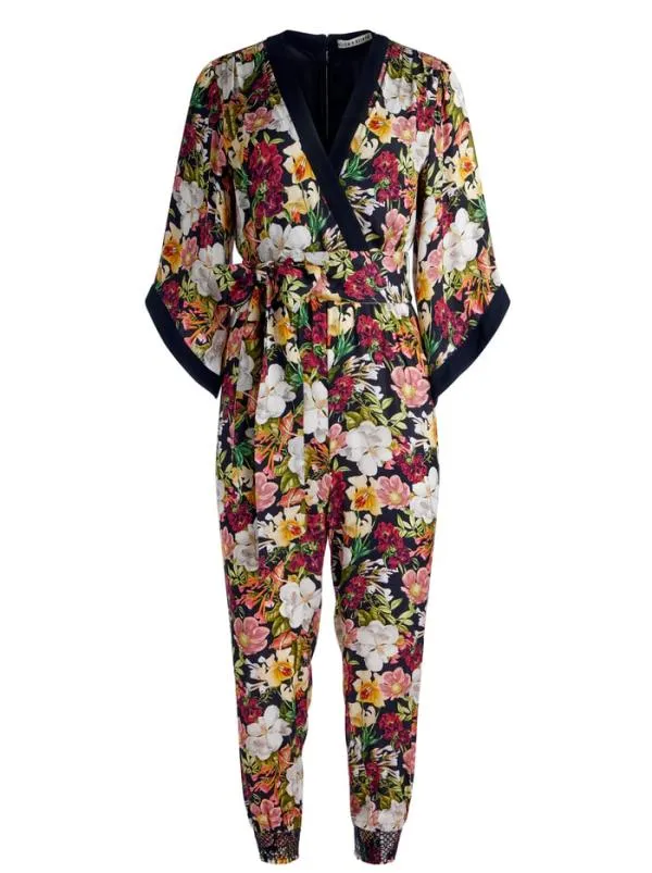 Jumpsuits Women Alice Olivia WALDA WRAP FRONT JUMPSUIT Juniper Floral Black