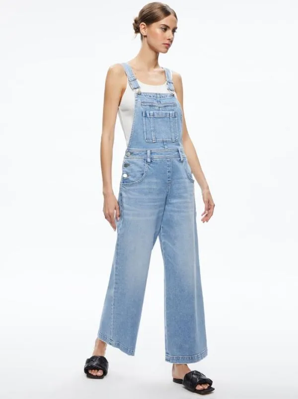 Jumpsuits Women Alice Olivia WESSON STRAIGHT LEG JEAN OVERALLS Maddy Blue