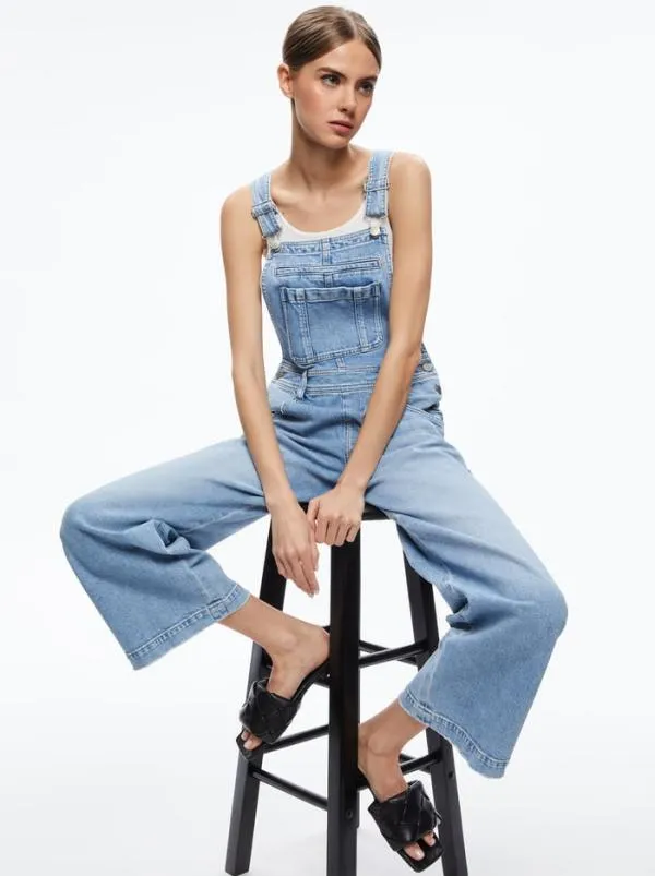 Jumpsuits Women Alice Olivia WESSON STRAIGHT LEG JEAN OVERALLS Maddy Blue
