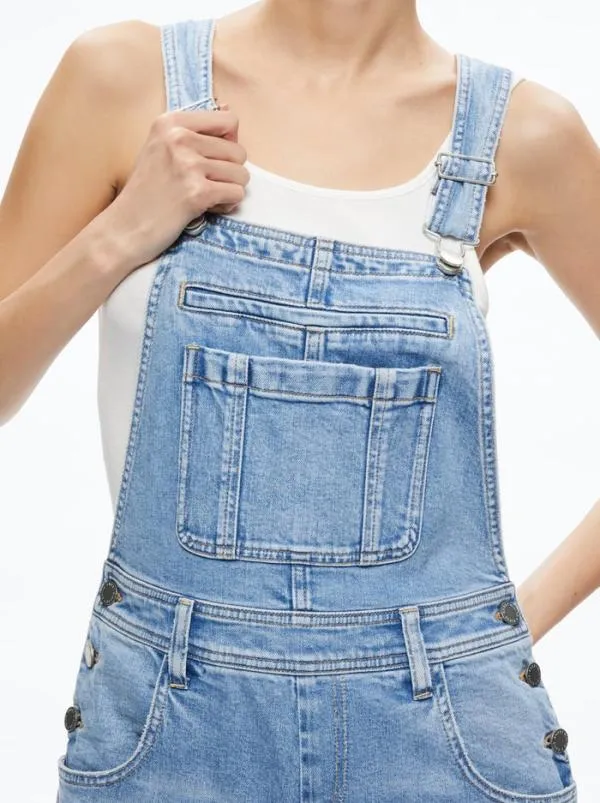 Jumpsuits Women Alice Olivia WESSON STRAIGHT LEG JEAN OVERALLS Maddy Blue