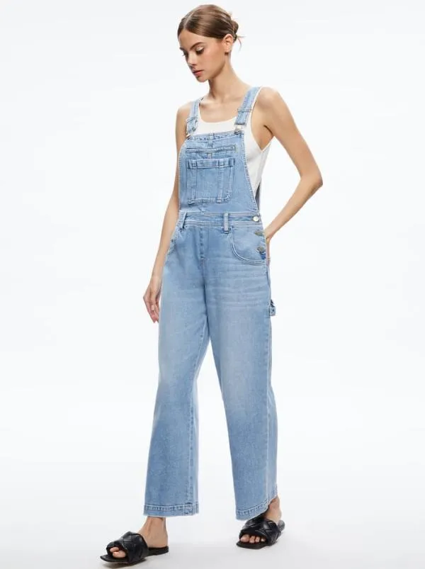 Jumpsuits Women Alice Olivia WESSON STRAIGHT LEG JEAN OVERALLS Maddy Blue