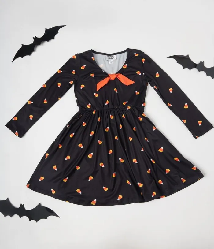 Kids Black Candy Corn Hello Gorgeous Flare Dress DressesHalloween Unique Vintage Dresses Kids Black Candy Corn Hello Gorgeous Flare Dress DressesHalloween Unique Vintage Dresses