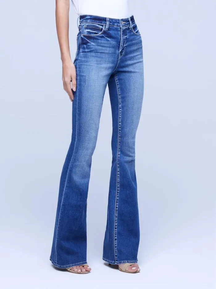 L039Agence Aged Denim Women Marty Flare Jean Cambridge