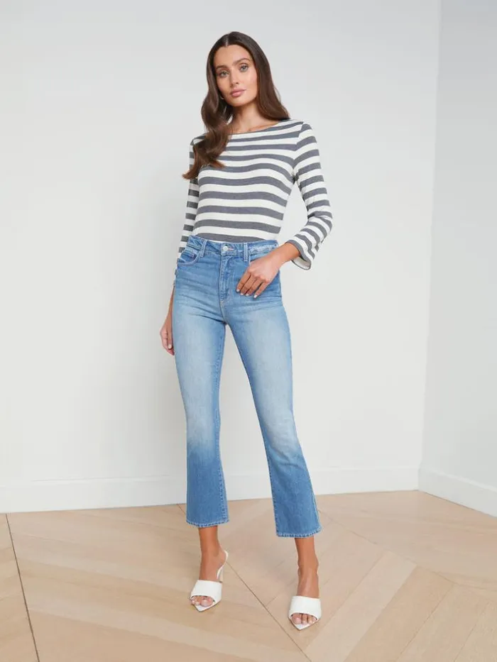 L039Agence Aged Denim Women Mira Cropped Micro Boot Jean Cowan