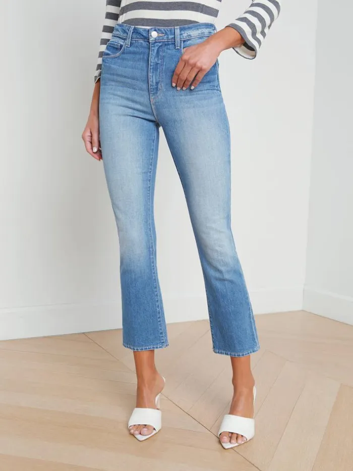 L039Agence Aged Denim Women Mira Cropped Micro Boot Jean Cowan