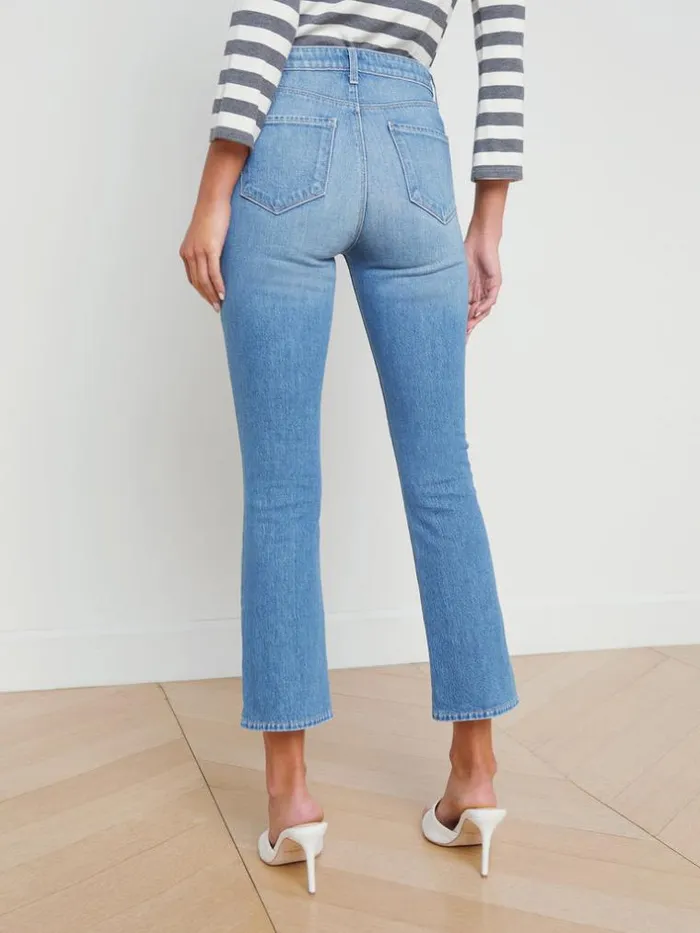 L039Agence Aged Denim Women Mira Cropped Micro Boot Jean Cowan