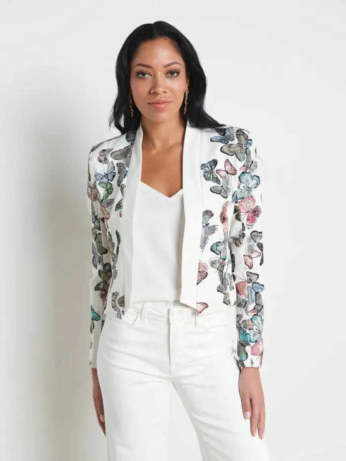 L039Agence Blazers and Jackets Women Ace Embroidered Jacket Ivory Multi Butterfly Embroidery L039Agence Blazers and Jackets Women Ace Embroidered Jacket Ivory Multi Butterfly Embroidery
