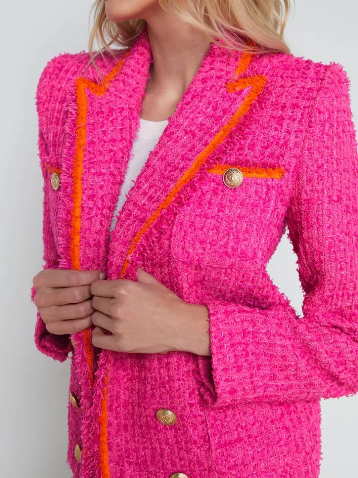 L039Agence Blazers and Jackets Women Alectra Textured Tweed Jacket Rhodamineglow Orange
