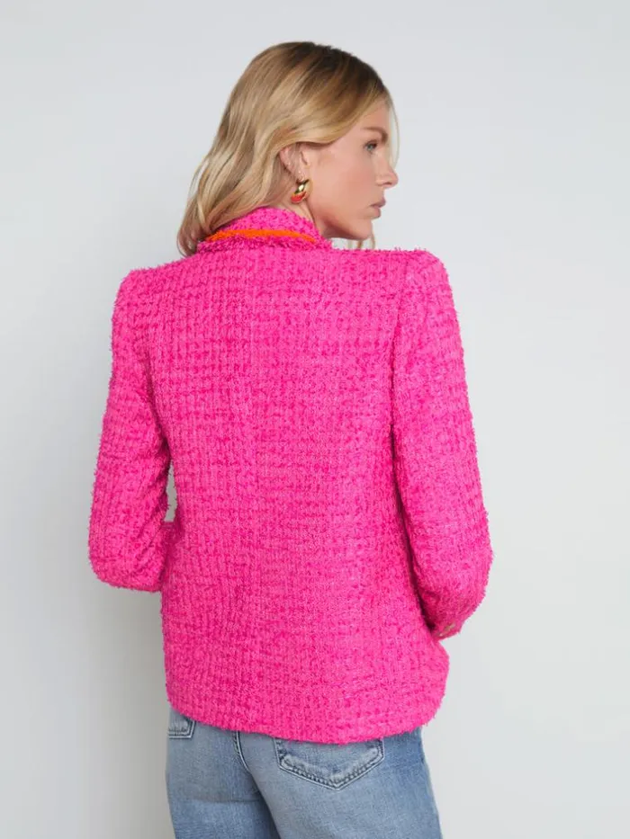 L039Agence Blazers and Jackets Women Alectra Textured Tweed Jacket Rhodamineglow Orange