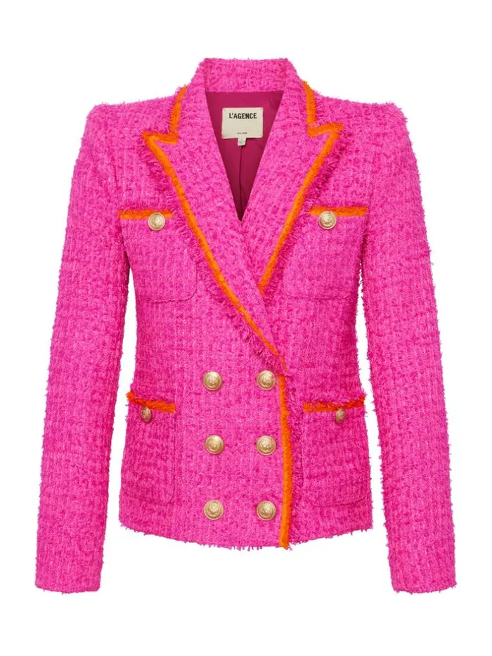L039Agence Blazers and Jackets Women Alectra Textured Tweed Jacket Rhodamineglow Orange