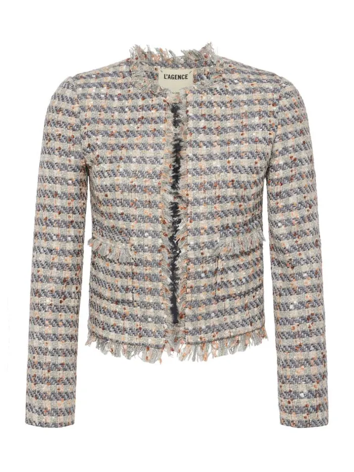 L039Agence Blazers and Jackets Women Angelina Tweed Jacket Greyecrugold