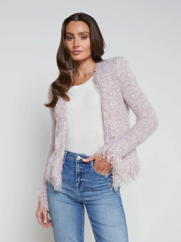 L039Agence Blazers and Jackets Women Azure Fringe Cardigan Blazer Dusty Pink