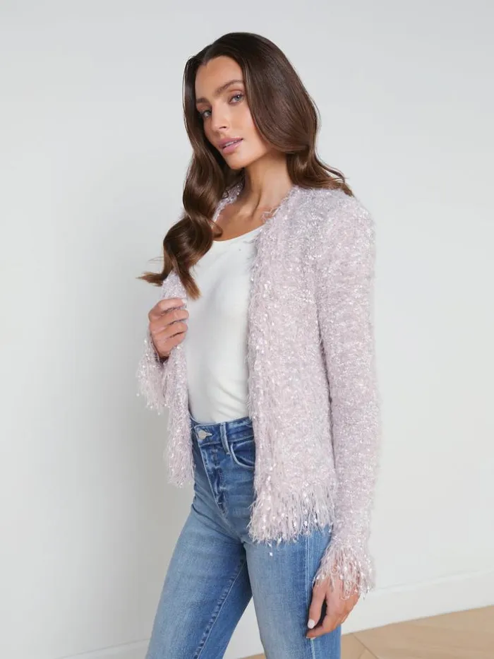L039Agence Blazers and Jackets Women Azure Fringe Cardigan Blazer Dusty Pink