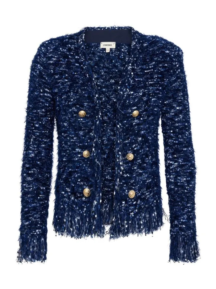 L039Agence Blazers and Jackets Women Azure Fringe Cardigan Blazer Midnight Multi