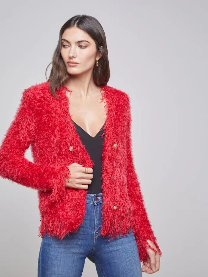 L039Agence Blazers and Jackets Women Azure Fringe Cardigan Blazer Red