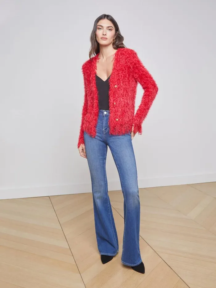 L039Agence Blazers and Jackets Women Azure Fringe Cardigan Blazer Red