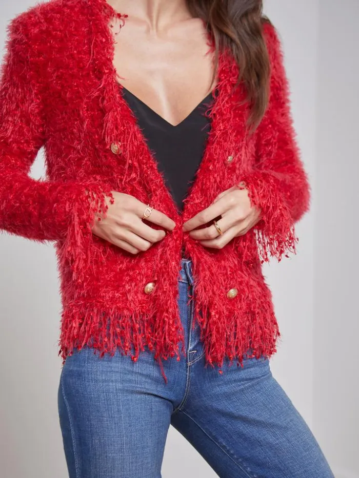 L039Agence Blazers and Jackets Women Azure Fringe Cardigan Blazer Red