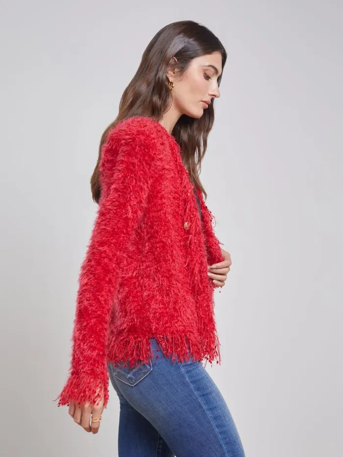 L039Agence Blazers and Jackets Women Azure Fringe Cardigan Blazer Red