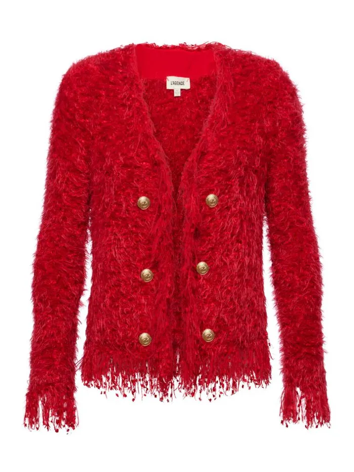 L039Agence Blazers and Jackets Women Azure Fringe Cardigan Blazer Red