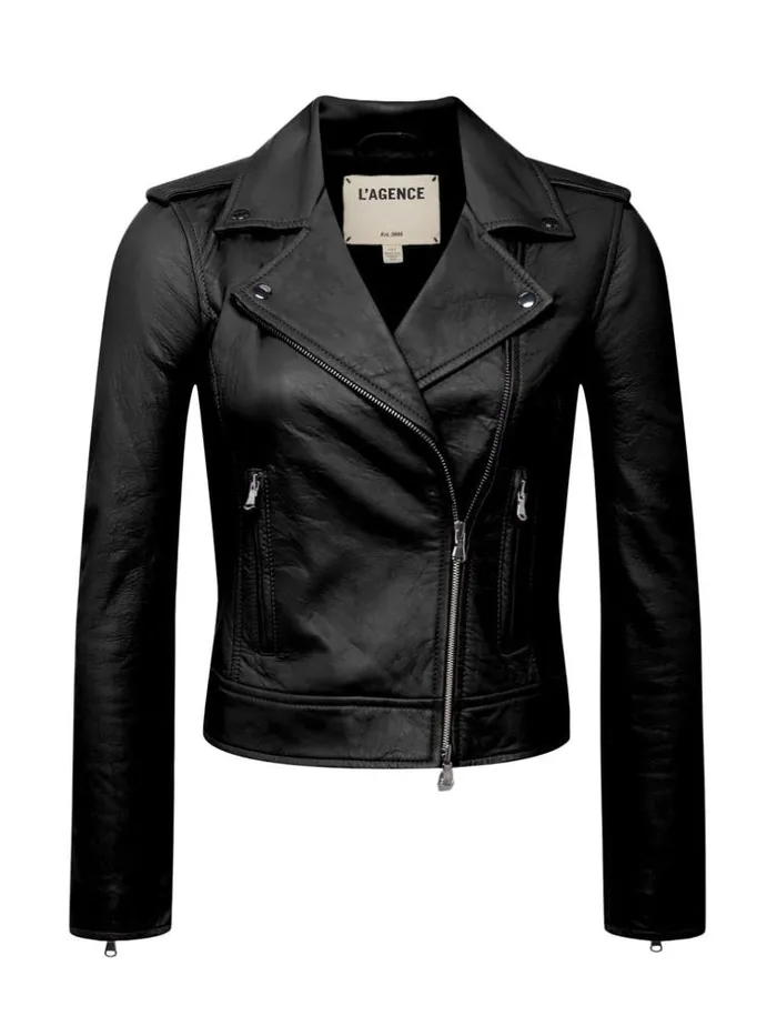 L039Agence Blazers and Jackets Women Biker Leather Jacket Black