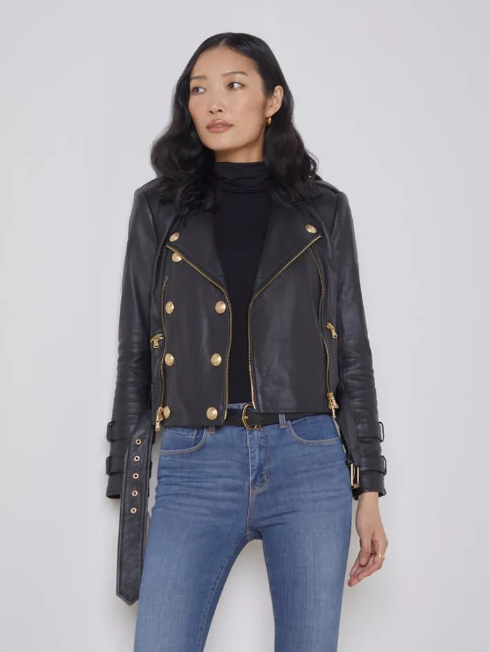 L039Agence Blazers and Jackets Women Billie Belted Leather Jacket Black