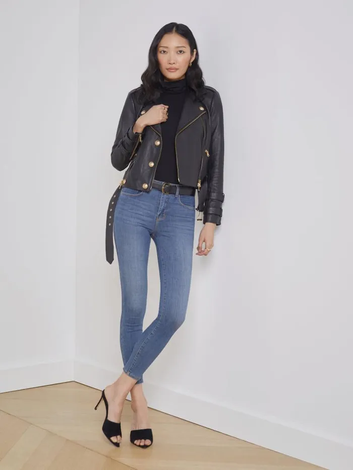 L039Agence Blazers and Jackets Women Billie Belted Leather Jacket Black
