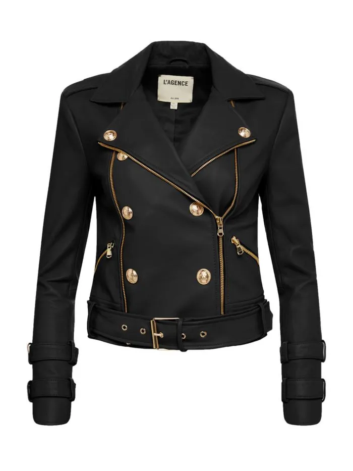 L039Agence Blazers and Jackets Women Billie Belted Leather Jacket Black