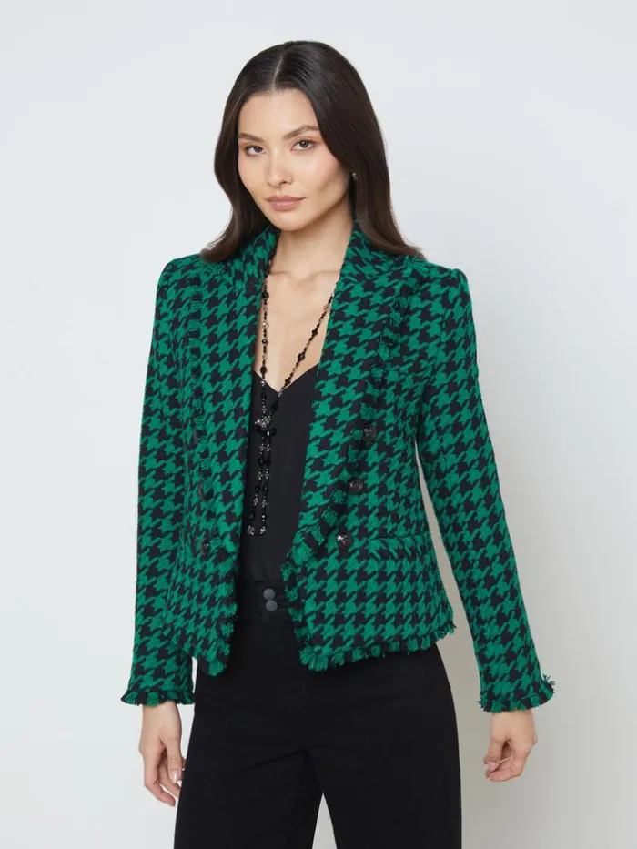 L039Agence Blazers and Jackets Women Brooke OpenFront Blazer Greenblack Houndstooth L039Agence Blazers and Jackets Women Brooke OpenFront Blazer Greenblack Houndstooth