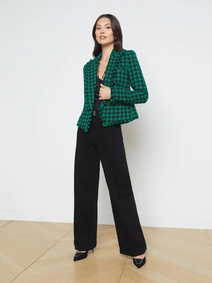 L039Agence Blazers and Jackets Women Brooke OpenFront Blazer Greenblack Houndstooth