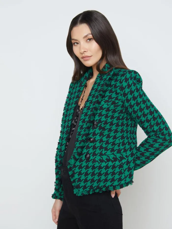 L039Agence Blazers and Jackets Women Brooke OpenFront Blazer Greenblack Houndstooth