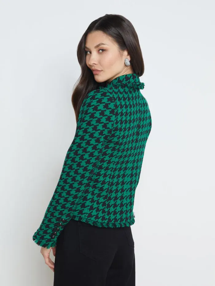 L039Agence Blazers and Jackets Women Brooke OpenFront Blazer Greenblack Houndstooth