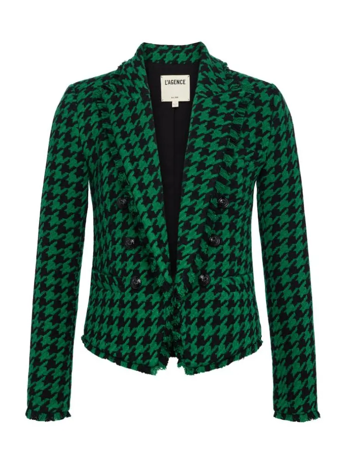L039Agence Blazers and Jackets Women Brooke OpenFront Blazer Greenblack Houndstooth