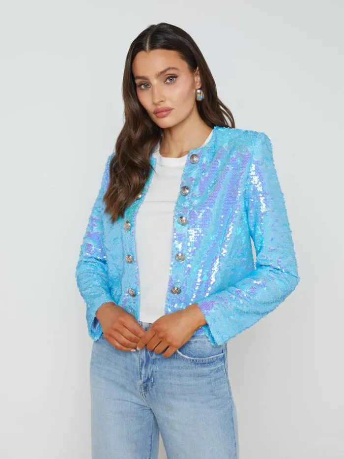L039Agence Blazers and Jackets Women Cerise Sequin Jacket Cloud Blue