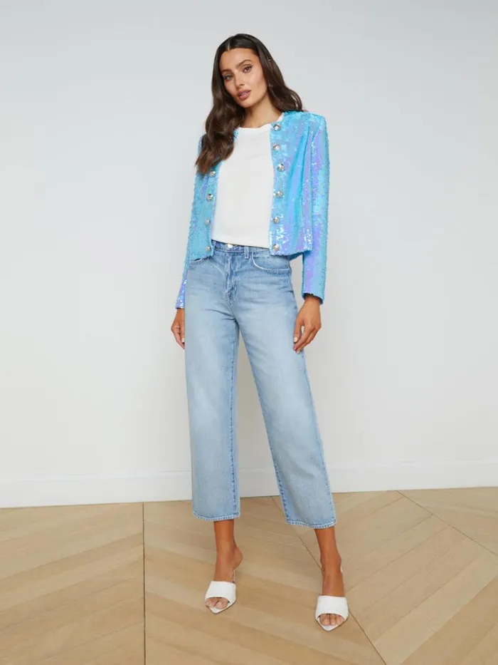 L039Agence Blazers and Jackets Women Cerise Sequin Jacket Cloud Blue